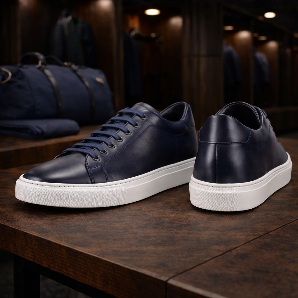 The Arnold – Dark Blue Calf Cupsole - Palmer James Designs
